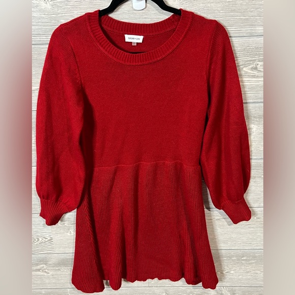 Sugarlips Balloon Sleeve Sweater Dress Size Small Red Round Neck - Picture 3 of 12